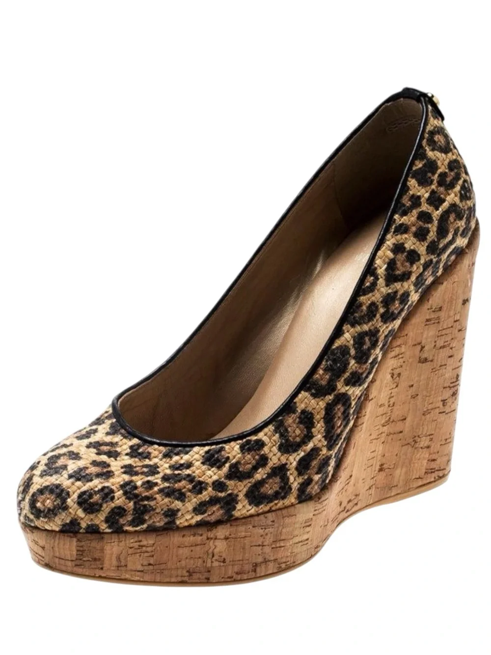 {Stuart Weitzman} Leopard-print Cork Wedge Raffia Platforms